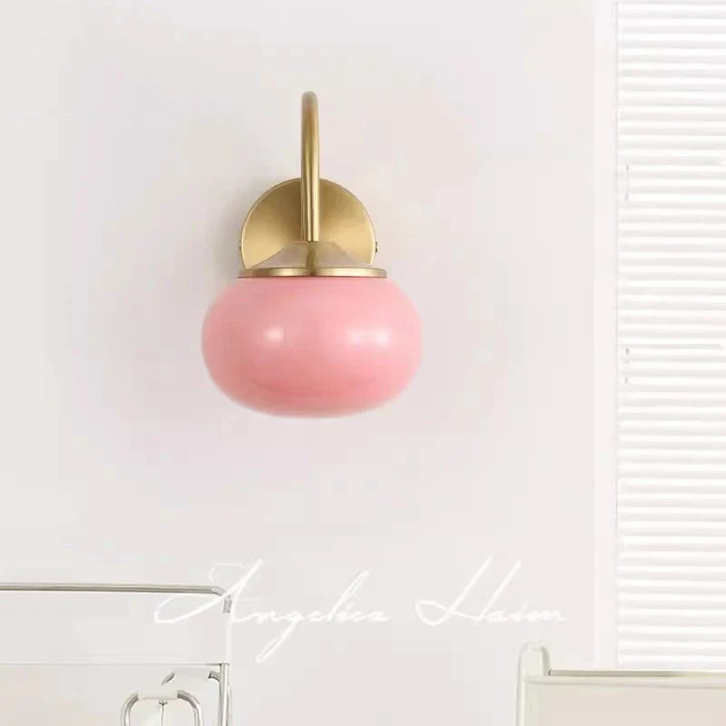 Axyaa Pink White Glass Ball Wall Lamp Cream Stylish Lighting for Living Room