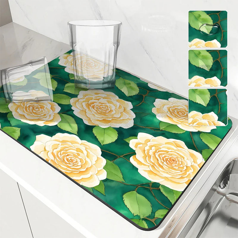 Axyaa Plant Oil Painting Kitchen Antiskid Drying Mat