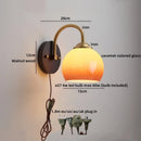 Axyaa Modern Nordic Glass Shade Wood Wall Light Switch Luxury Round Glass
