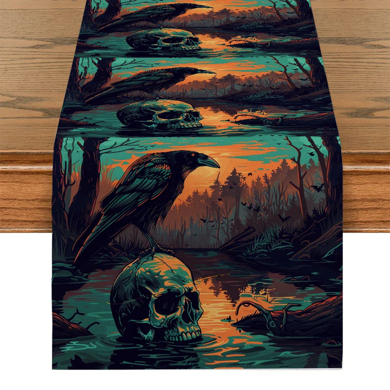 Skeleton Silhouettes Table Runner by Axyaa: Elegant Home & Party Decoration
