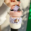 Axyaa Transparent Glass Water Bottle with Pearl Bracelet & Straw - 400ML