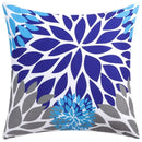 Axyaa Blue Floral Print Cushion Cover 45x45cm - Modern Sofa Car Decorative Pillow Cover