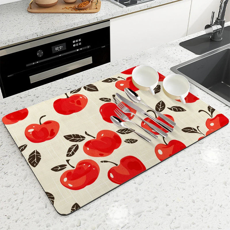 Axyaa Apple Fruit Kitchen Drying Mat - Quick Dry, Antiskid Tableware Mat