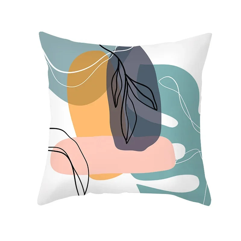 Axyaa Pink Blue Abstract Plants Floral Pillows Case - Modern Art Decor Sofa Couch