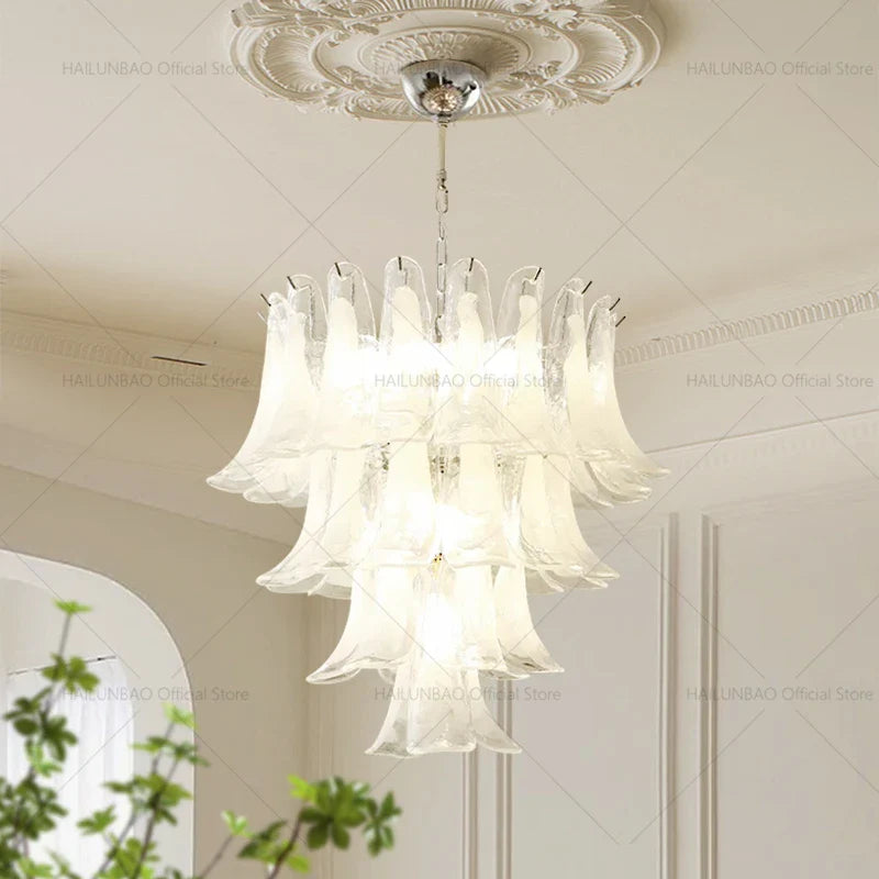 Cream Cloud Crystal Chandelier for Duplex & Villa Staircase by Axyaa