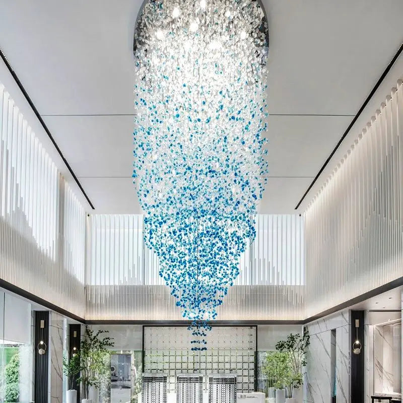 Axyaa Crystal Chandelier: Modern LED Staircase Lighting for Luxe Hallway & Lobby