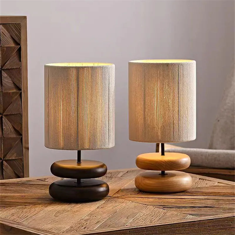 Axyaa Solid Wood Table Lamp: Japanese Style Bedside Ambient Light for Bedroom or Living Room