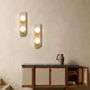 Axyaa Three Heads Yellow Travertine Wall Lamp with White Glass Shade