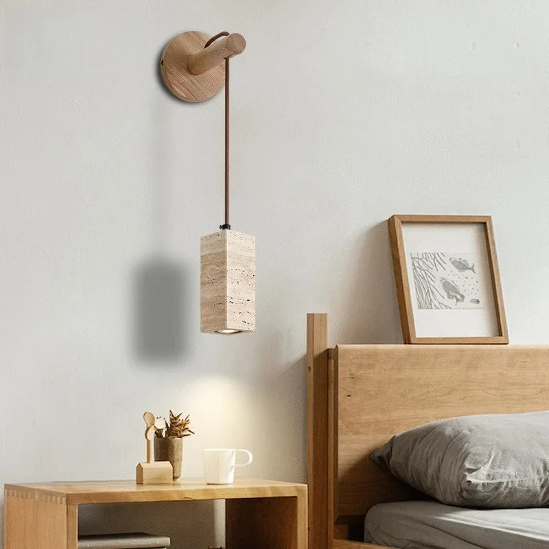 Axyaa LED Wall Light for Wabi Sabi Home Decor - Yellow Travertine Bedroom Design