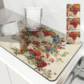 Axyaa Floral Skull Absorbent Dish Drying Mat with Rubber Backing