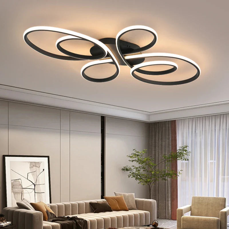 Nordic LED Ceiling Light Remote Control Chandelier for Living Room Bedroom in White/Black