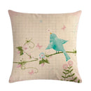 Blue Flower Bird Branch Pattern Cushion Set by Axyaa - Square Pillowcase Home Decoration