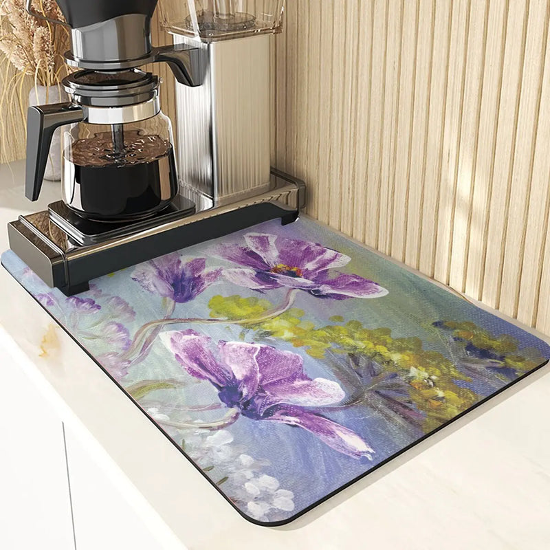 Axyaa Silicone Drainer Mat: Plant Style, Non-Slip, Absorbent Kitchen Drying Mat
