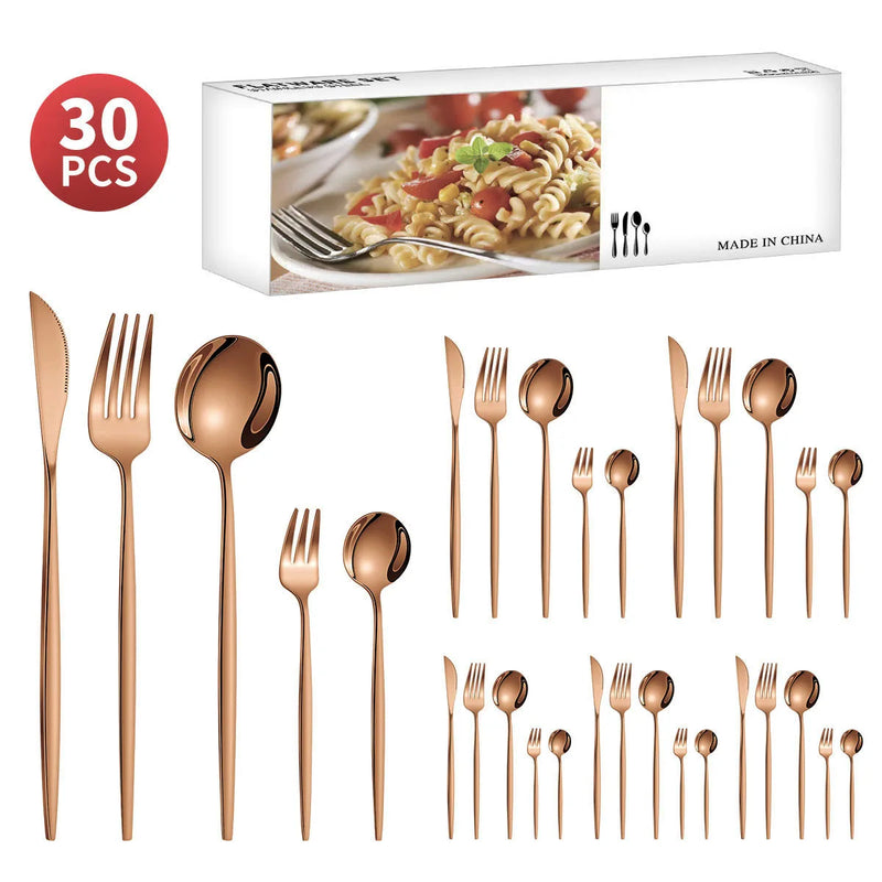 Axyaa 30-Piece Stainless Steel Cutlery Set for Dining Banquets