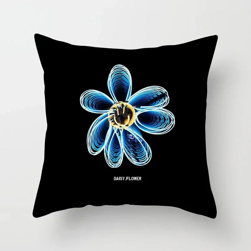 Nordic Daisy Print Pillow Cover by Axyaa - Modern Floral Cushion for Living Room