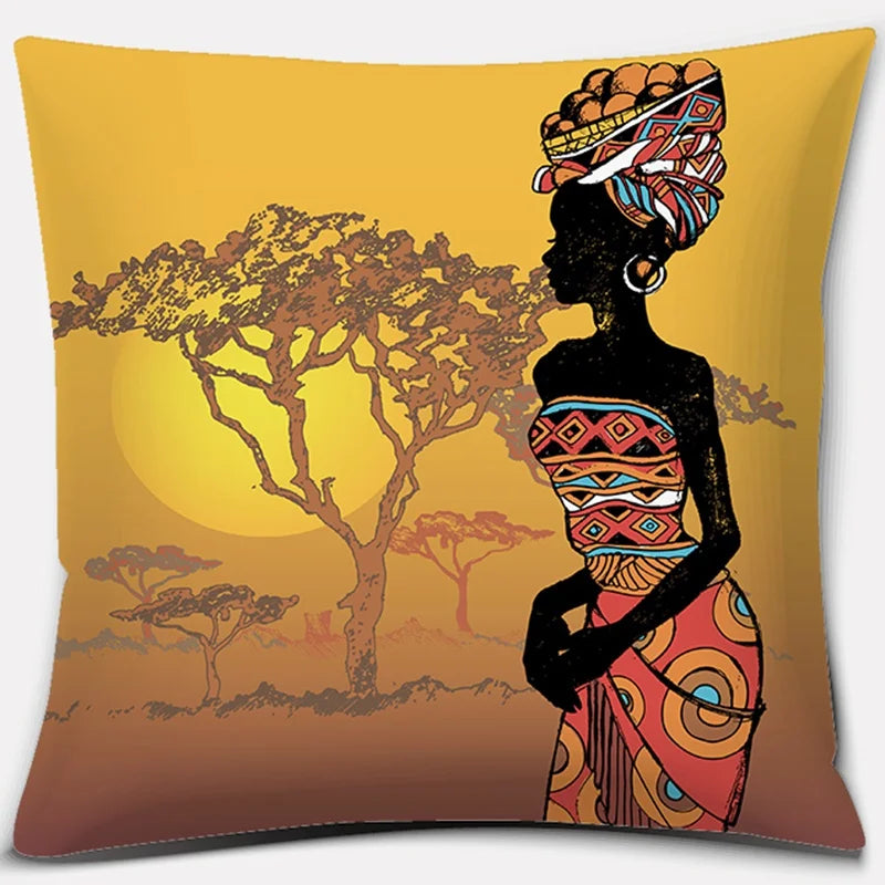 Ethnic African Women Pillowcase by Axyaa | Polyester Cushion Cover for Car & Sofa