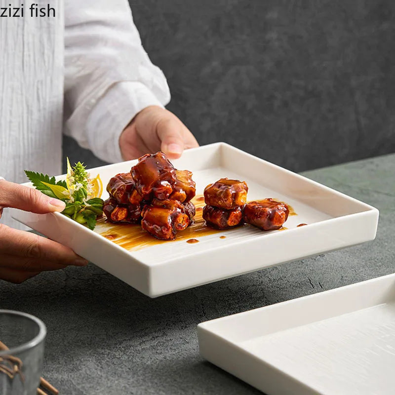 Axya Textured Ceramic Square Plate for Molecular Cooking and Specialty Tableware