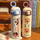 Axyaa Kawaii Stainless Steel Coffee Thermos Cup Insulated Tumbler with Straw & Handle