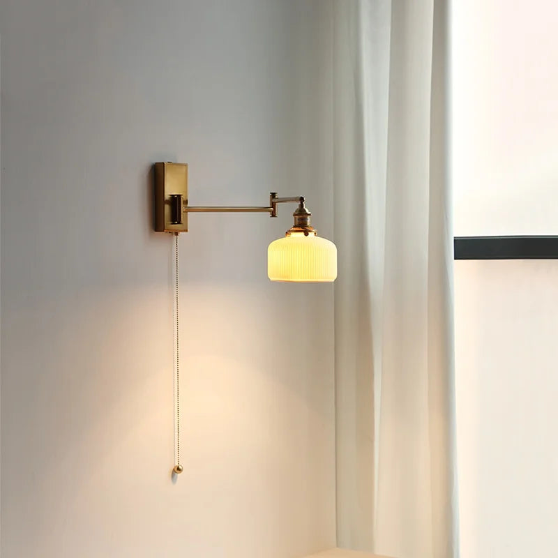 Axyaa Nordic LED Swing Arm Wall Lamp Gold Rotate Bedroom Bedside Light