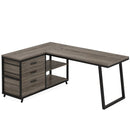 Axyaa Industrial L-Shaped Computer Desk with Drawers and Shelves