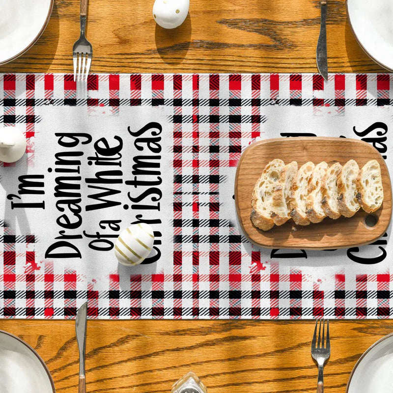 Axyaa Snow Fir Checkered Table Runner for Dining Room