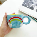 Axyaa Hand Pinched Ceramic Flower Mug, Irregular Design, Colorful Breakfast Cup