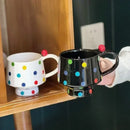 Axyaa Hand-Drawn Round Dot Ceramic Coffee Mug 400ml Korean Style Drinkware