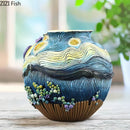 Axyaa Starry Night Vase: Creative Artwork Plant Pot for Aesthetic Room Decor