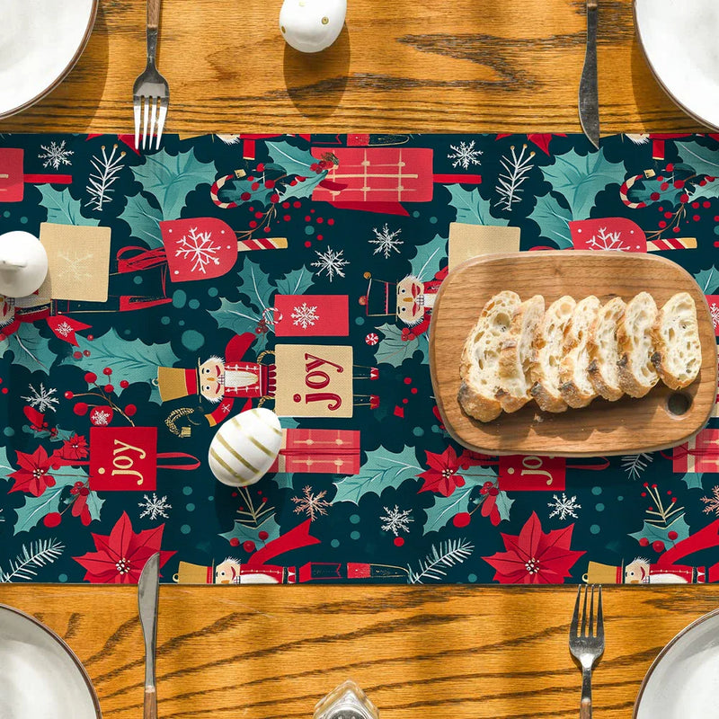 Axyaa Christmas Holly Table Runner for Kitchen Home Dining Room Decoration