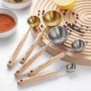 Axyaa Stainless Steel Measuring Cups & Spoons with Wooden Handle