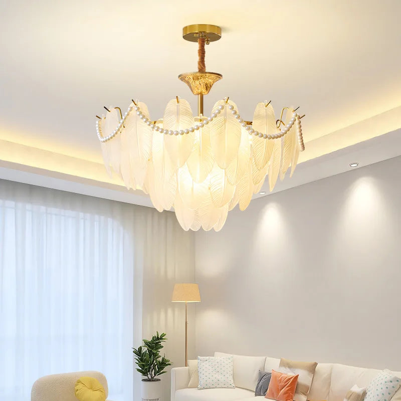 Axyaa Cream Crystal Chandelier: Modern Retro Luxury Living Room Lamp