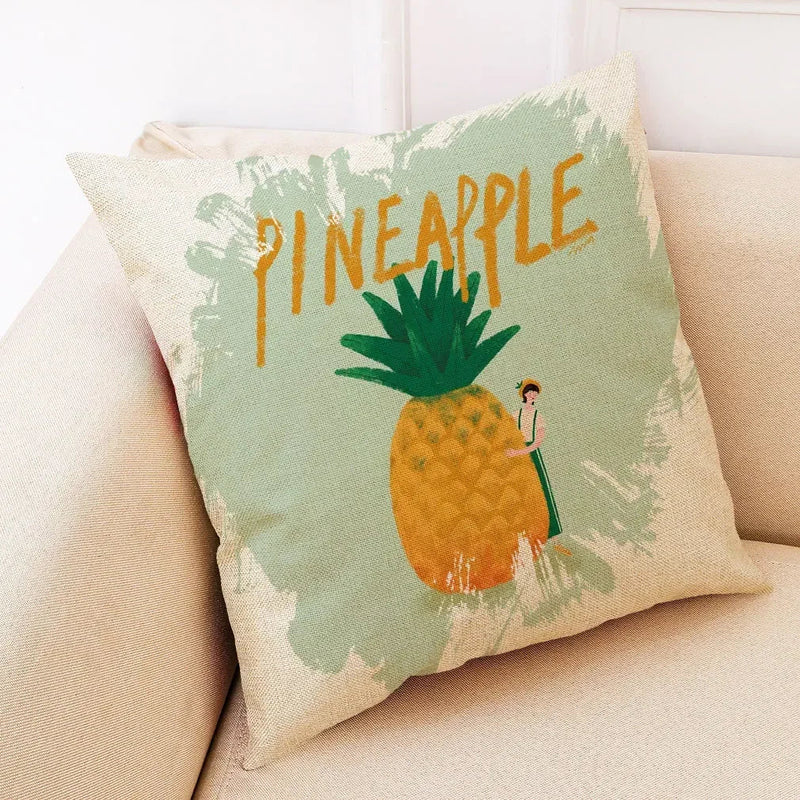 Fruit Girl Print Linen Pillowcase by Axyaa: Office Car Living Room Sofa Decor