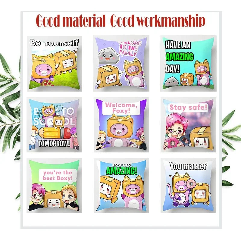 Axyaa Cartoon Print Designer Pillow Cases: Lankybox Series Home Decor Cushion Cover