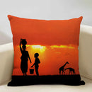 Axyaa Sunset Africa Wildlife Linen Cushion Cover elefunt Giraffe Scenic Home Decor