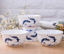 Axyaa Blue White Porcelain Rice Bowl, Microwave Safe Ceramic Tableware