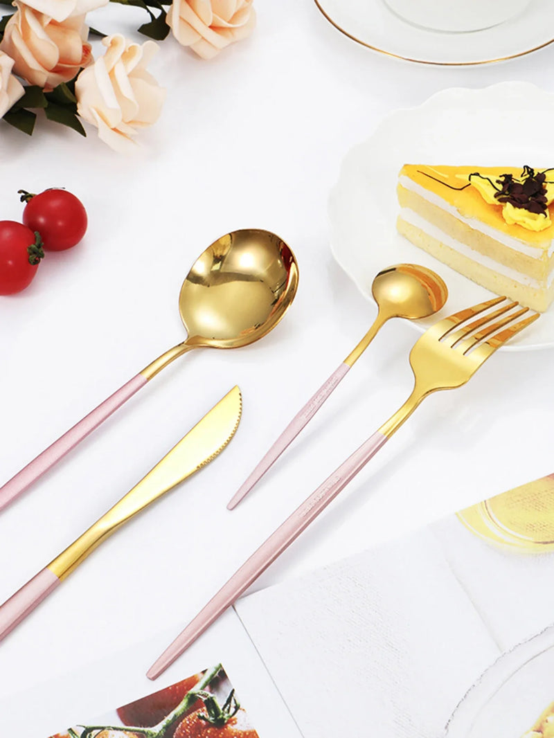 Axyaa 4-Piece Black Gold Stainless Steel Cutlery Set