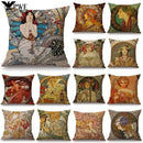 Axyaa Art Nouveau Mucha Gallery Cushion Cover - Beautiful Girl Pattern Linen Pillowcase