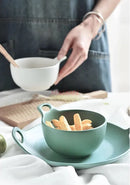 Axyaa Ceramic Breakfast Cereal Bowl with Handle - Small Dessert Yogurt Oat Bowl