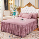Axyaa Lace Ruffled Bed Skirt: 3 Layers Couvre Lit Mattress Cover Bedspread