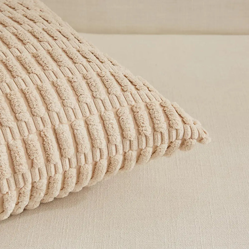 Axyaa Tripe Stripe Corduroy Cushion Cover 18x18 Inch - Boho Chic Home Decor for Living Room