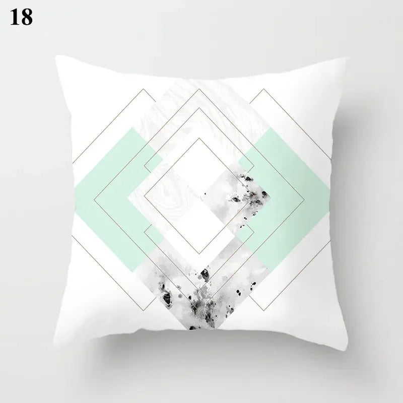 Axyaa Mint Green Blue Geometric Cushion Cover Modern Home Decor