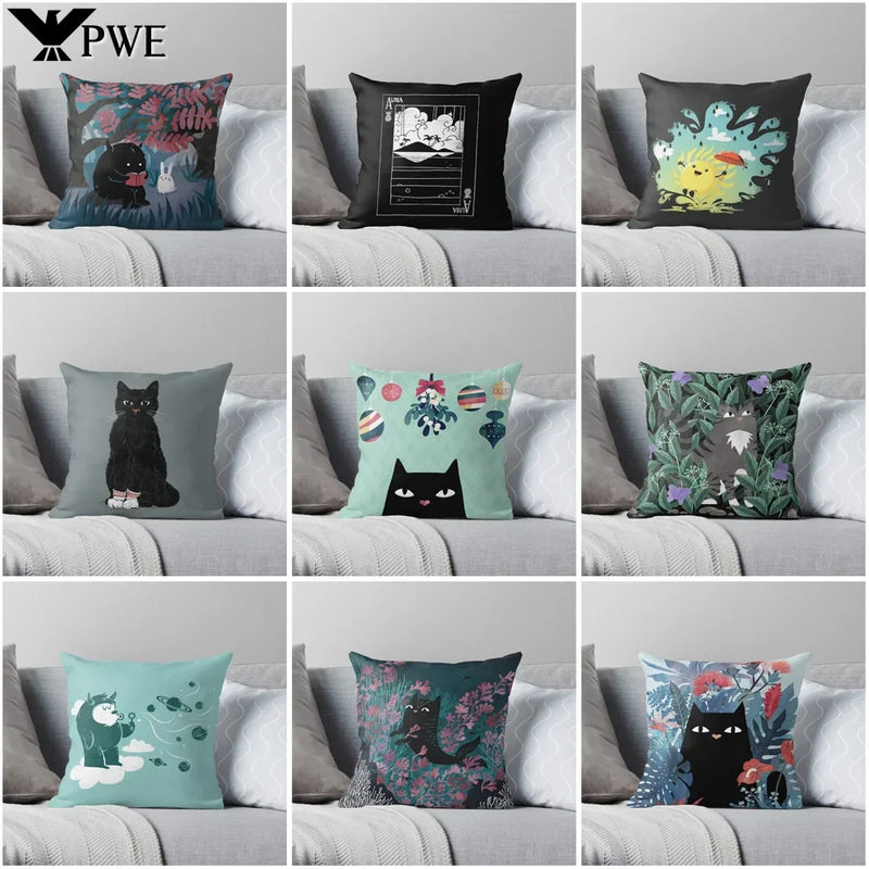 Cute Cat Decorative Pillow Case Cover for Modern Living Room Sofa by Axyaa