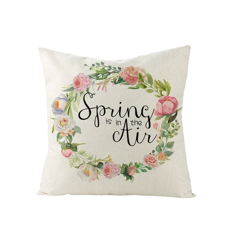 Pink Truck Flower Print Cushion Cover 45x45cm - Axyaa