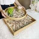Axyaa Rattan Shell Storage Tray - Handmade Round Plate for Home and Restaurant