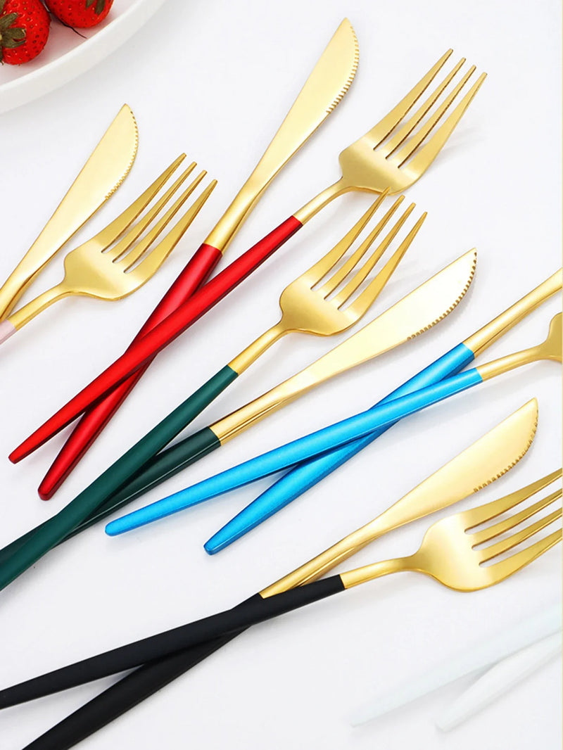 Axyaa 4-Piece Black Gold Stainless Steel Cutlery Set