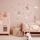 Axyaa Bunny Moon & Stars Wall Stickers: Nordic Boho Rabbit Hot Air Balloon Decals