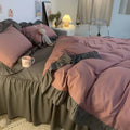 Axyaa Princess Style Bedding Set - Woman's Solid Color Ruffles Duvet Cover & Sheets