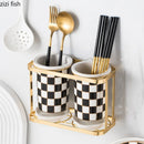 Axya Checkerboard Ceramic Chopsticks Holder Rack Wall-mounted Shelf