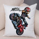 Axyaa Extreme Sports Motorcycle Pattern Cushion - Cartoon Design for Home & Car
