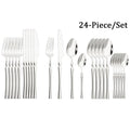 Axyaa 24-Piece Stainless Steel Cutlery Set: Black Silverware Flatware Fork Knife Spoon